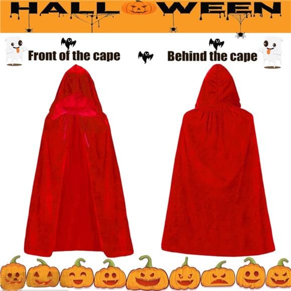 Hooded Long Velvet Cape for Christmas Halloween Costumes For Children Cosplay - Picture 3 of 6